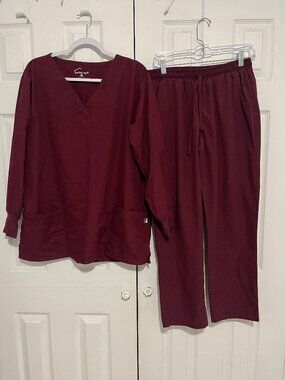 Buttersoft Scrub Set L top, M bottom Wine Maroon